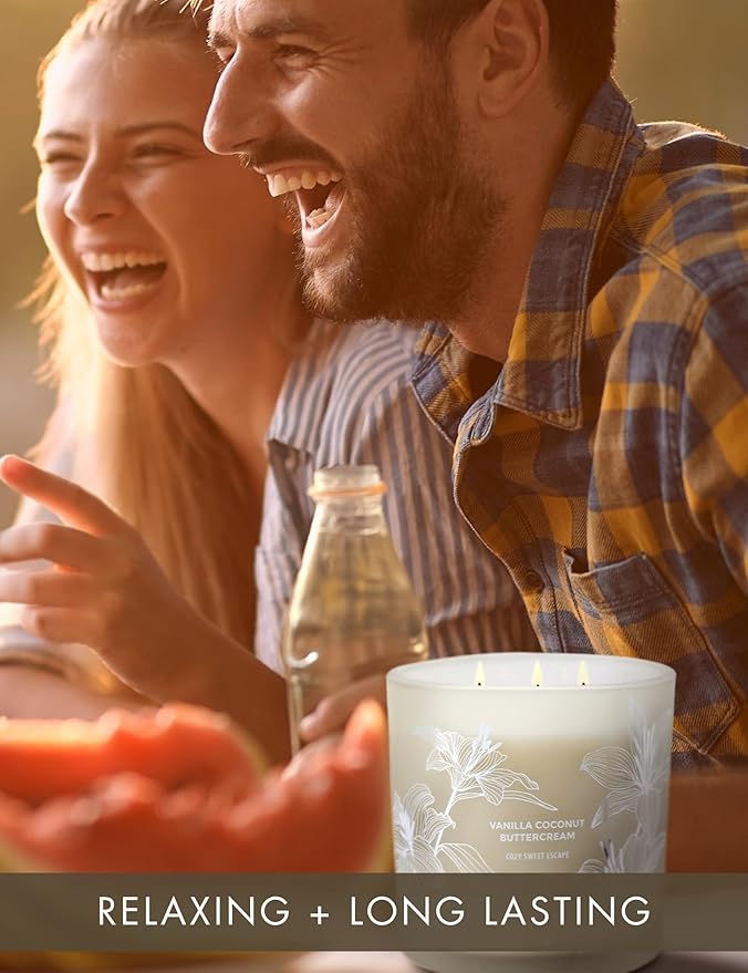 Vanilla Coconut Buttercream Candle, 14.5oz Large 3-Wick Soy Scented Candles for Home, Vanilla Cupcake Candle, Long Lasting Aromatherapy Candle, Gift for Mom Women