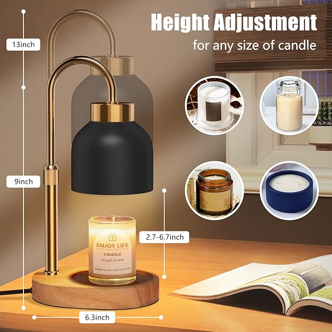 seenlast Candle Warmer Lamp with Dimmer Adjustable Height,Mothers Day Gifts,2/4/8H Timer,Vintage Home Decor for Scented Jar