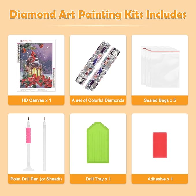 MOGTAA Christmas Cardinal Diamond Art Kits for Adults, 5D Full Drill Diamond Painting Kits for Adults Beginner, DIY Flowers Round Diamond Dots for Adults, Gem Art for Home Wall Decor 12 X 16 Inch