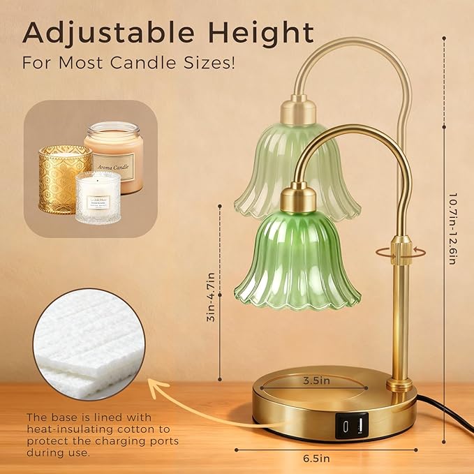 DomeStar Green Candle Warmer Lamp, Flower Wax Melt Lamp with Timer Cottage Core Decor Mother Day Gift for Woman