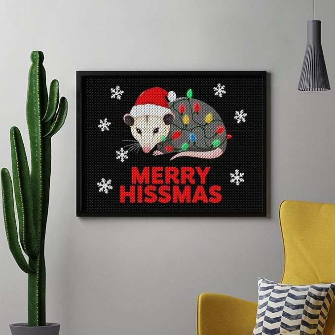 AIVKIEJK Diamond Painting Kits for Adults - Christmas Possum Merry Hissmas Painting DIY 5D Full Drill Diamond Dots Paintings with Diamonds Gem Art and Crafts Home Decor 12"x16"