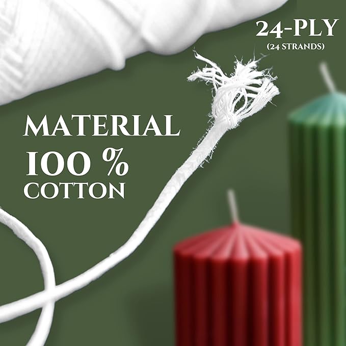 24 PLY Braided Candle Wick Spool White Woven Wicks Cord for Candle Making 200 Foot Lacing Roll for DIY Craft Cotton Cord