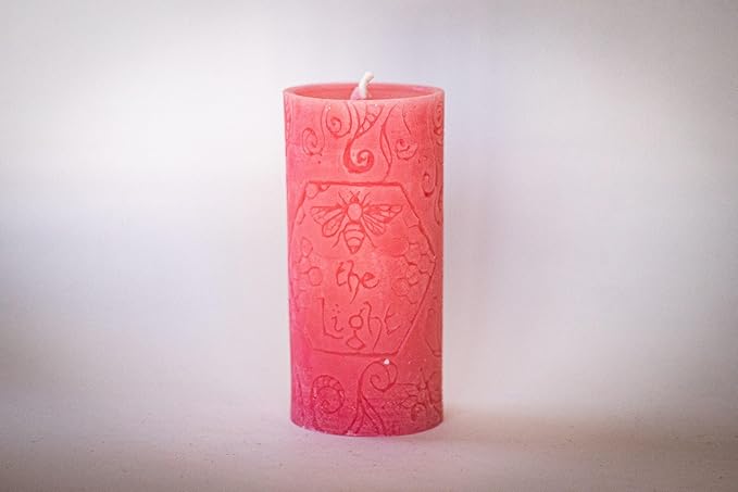 BeeTheLight Beeswax Pillar Candle - 100% Pure Bees Wax - Choose Your Size and Color - Up to 72 Hour Burn Time - Approx. 2x3, 3x4, 3x6 - Unscented - Natural Light Honey Scent (Pink Sunset, Large)