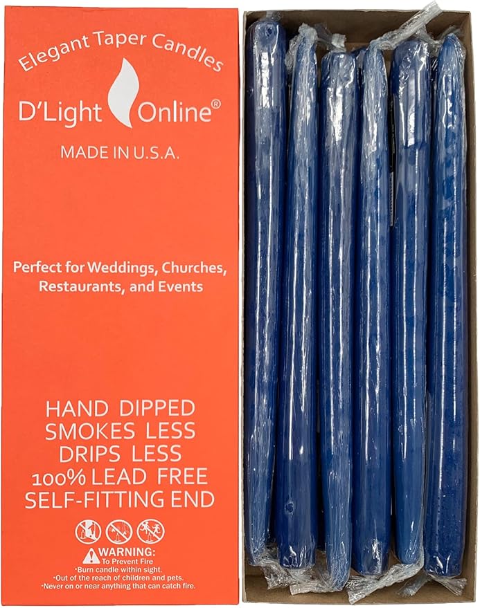 D'light Online Elegant 10" Unscented Cobalt Blue Taper Candles, Premium Quality Hand-Dipped Tapered Candles, Dripless and Smokeless - Set of 12 Individually Wrapped (10 Inch, Cobalt Blue)