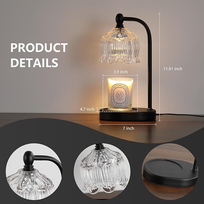 MEIXISUE Black Candle Warmer Lamp with Timer and Dimmer,Flameless Wax Melt Warmer for Jar Candles with 2 Bulbs,House Warming Gifts,Mother's Day/Birthday/Christmas Gifts for Mom/Wife,Home Decor
