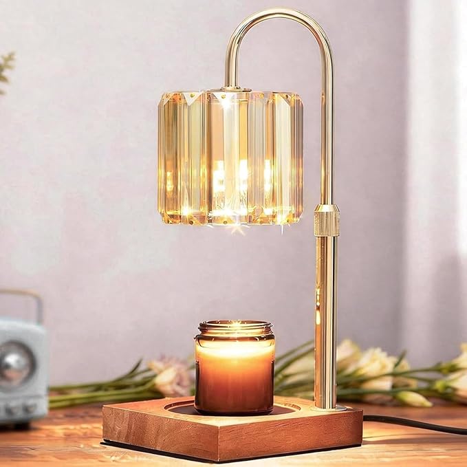 Yuichoy Candle Warmer Lamp with Timer, Dimmable Electric Candles Wamer Adjustable Height, Gifts for Women Mom, Glass Modern Candle Melter Lamp, Amber