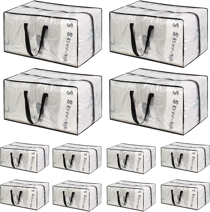 Clear Moving Bags - 8 Pack Extra Large Heavy Duty Storage Bags With Zipper & Reinforce Handles | 29x14x13 Inch Moving Tote Bags Bulk For Clothing, Shoes, Travel