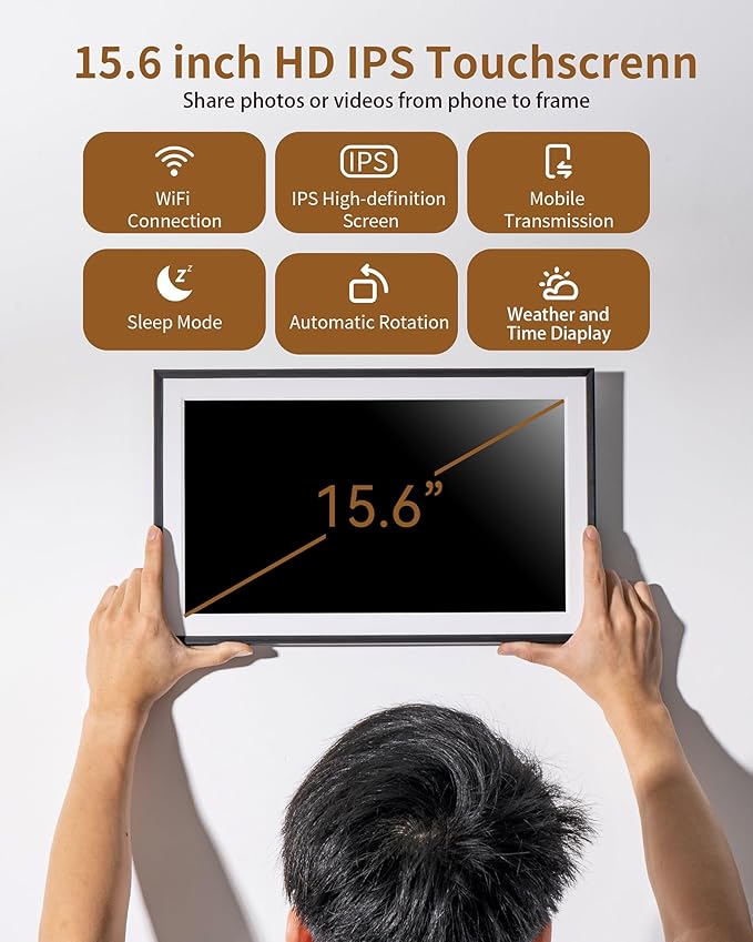 FRAMEO 15.6 Inch 32GB WiFi Digital Photo Frame 1920 * 1080 IPS FHD Touch Screen Smart Digital Picture Frame, Wall Mountable, Auto-Rotate, Share Moments Instantly via Frameo App from Anywhere