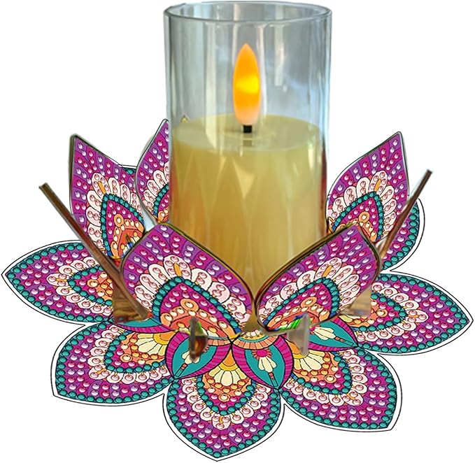 5D DIY Diamond Art Painting PVC Flower Candle Holders Tealight/Tea Light/Votive Candle Holder, for Table Centerpiece Home Décor Party Wedding Dinning-Flower-14