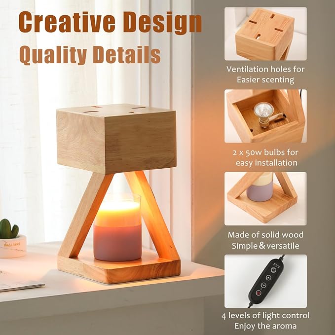 IN HAPPY Candle Warmer Lamp with Timer,Bedroom Home Decor Dimmable Wax Melt Warmer for Scented Wax with 2Pcs 50w Bulbs,Perfect for Jar Candles,Birthday Gifts for Women Mom