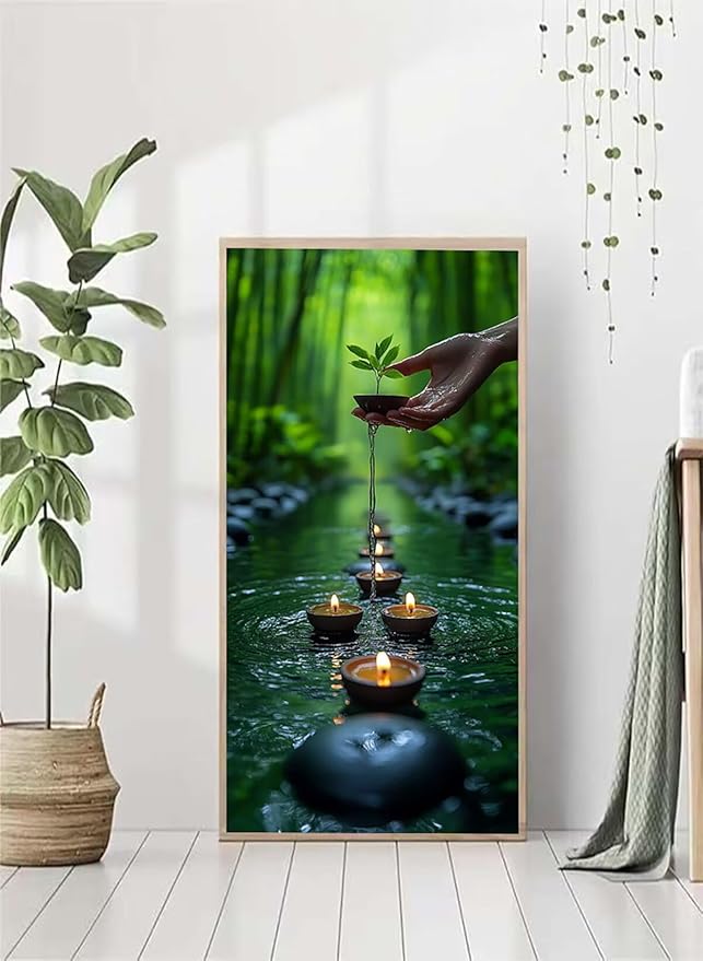 Landscape Diamond Art Kits Adults, 5D Diamond Painting Candle, DIY Round Full Drill Crystal Art Kits for Adults, Rhinestone Embroidery Cross Stitch Gem Paintings for Room Decor, Gifts 8x16in VF1A-K6