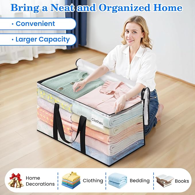 BlissTotes 10-Pack Large Moving Bags with Backpack Straps & Strong Zippers, Heavy-Duty Storage Bags Moving Boxes for Space Saving, Dorms, Transport, 125L-30 Gallons, Clear
