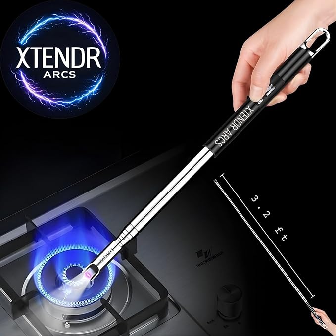 V3 Extendable 3.2 Feet LED Arc Extra Long Flameless Fireplace Stove Electric Candle Lighter for Pilot Light, Grilling, Firepit, Kitchen, BBQ (Silver)