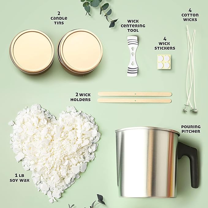 CraftBud DIY Soy Candle Making Kit for Adults & Kids, 16 Piece DIY Kit Includes 1LB Soy Wax, Wax Melter, Wicks, Tins & More