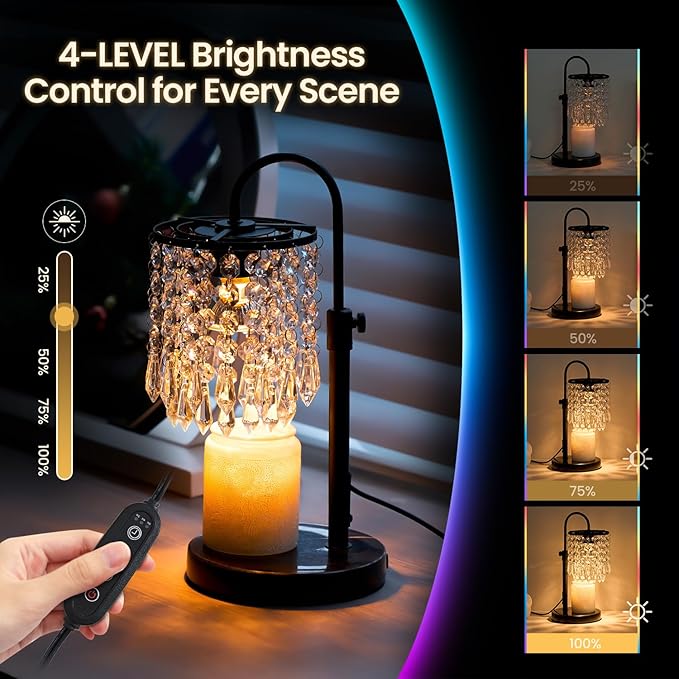 Candle Warmer Lamp with Timer Dimmer and 3 Bulbs, Lamp Candle Warmer with Marble Base,Wax Melt Warmer for Jar Candles, Birthday Gifts for Women Mom, House Warming Gifts New Home Decor (RGB-Black)