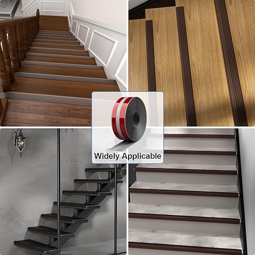 Heavy-Duty Stair Edge Trim, 20FT Vinyl Rubber Stair Nosing, Non-Slip Self Adhesive Stair Edge Protector Suitable for Indoor/Outdoor Stairs, Non-Slip and Waterproof