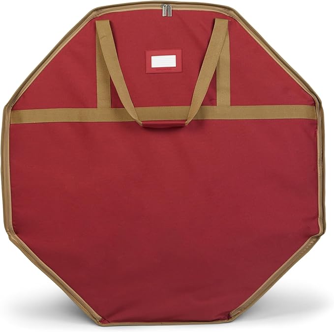Covermates Keepsakes Deluxe Wreath Storage Bag – Heavy-Duty Polyester with Buckle Strap & Structured Interior – Protective Holiday Organizer with Handles, D-Ring & Label Window, Red