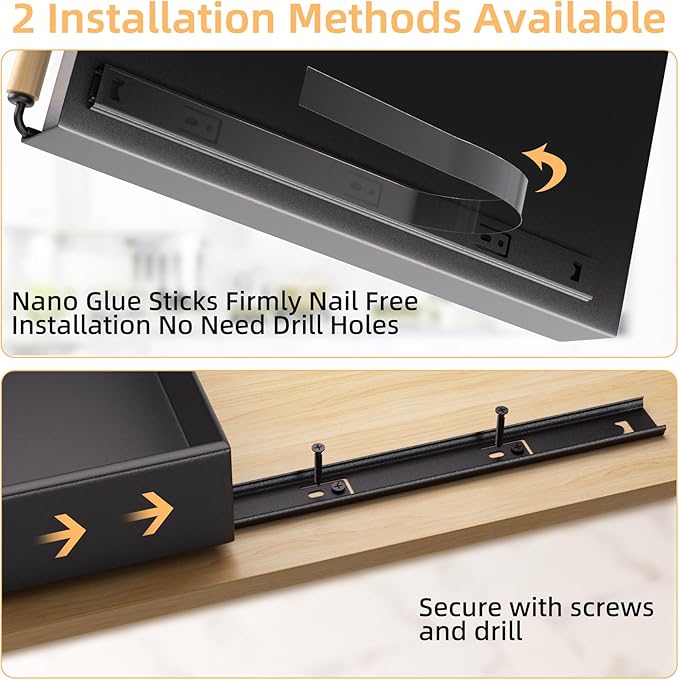 Pull Out Cabinet Organizer, 15.3'' Deep Expandable Slide Out Cabinet Organizer Fixed with Adhesive Nano Film, Slide Out Drawers Pull Out Tray for Cabinet in Kitchen, Pantry, Bathroom, Black