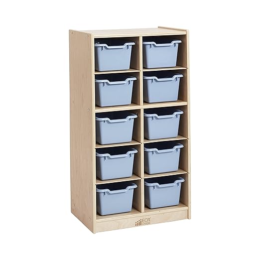 ECR4Kids 10 Cubby Tray Cabinet with Scoop Front Storage Bins, 5x2, Classroom Furniture, Powder Blue