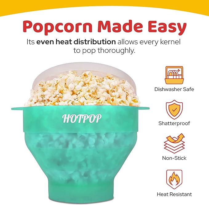 The Original Hotpop Microwave Popcorn Popper, Silicone Popcorn Maker, Collapsible Bowl BPA-Free and Dishwasher Safe- 20 Colors Available (Transparent Aqua)