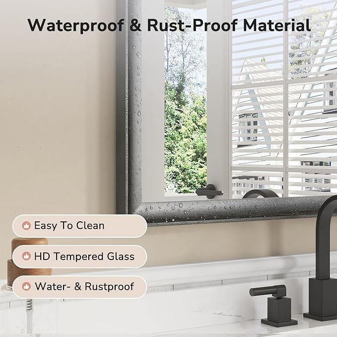 USHOWER Black Bathroom Mirrors for Over Sink 24x36 Inch, Metal Framed Rectangle Vanity Mirror for Wall, Bedroom, Living Room, Entryway, Farmhouse, Anti-Rust, HD Tempered Glass, Horizontal/Vertical