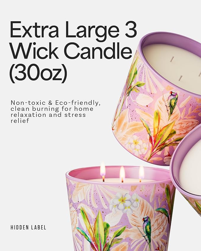 Thai Frangipani Scented Candle, 30oz Natural Soy Wax Non Toxic, 3 Wick Big Candles for Home Scented, 100hours Clean Burn,Long Lasting Large Aromatherapy Candle Gift for Women,Stress Relief,SPA