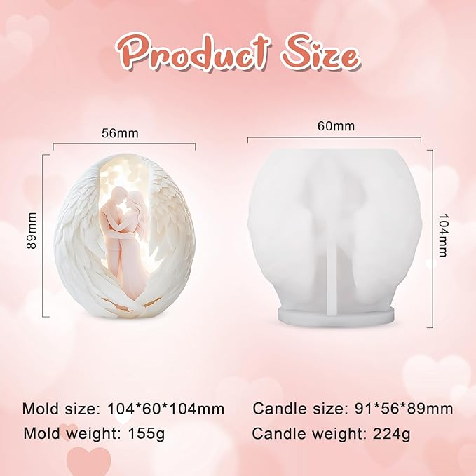 Valentine’s Day Candle Mold for Candle Making, 3D Romantic Couple Wings Silicone Mold for Resin Casting DIY Plaster Polymer Clay Home Decoration