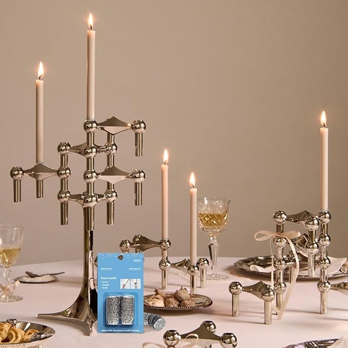 Silver Taper Candle Holders - Bobeches for Securing Candles Upright,Decorative Metal Candle Fittings for Wedding Church Table Centerpieces & Home Decor 60/Pack