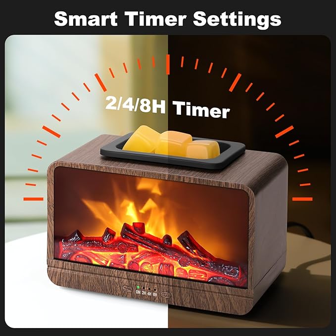 Flame Fireplace Wax Melt Warmer,Scentsy Wax Warmer with Timer, Electric Wax Warmer for Scented Wax with PTC Heating Plate, Wax Burner for Women Gifts & Home Decor(Walnut)
