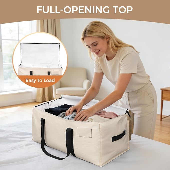 BAGAIL Heavy Duty Moving Bags with Strong Handle, Extra Large Moving Boxes, Storage Tote for Clothes, College Moving Supplies(Beige, 12 Pack)