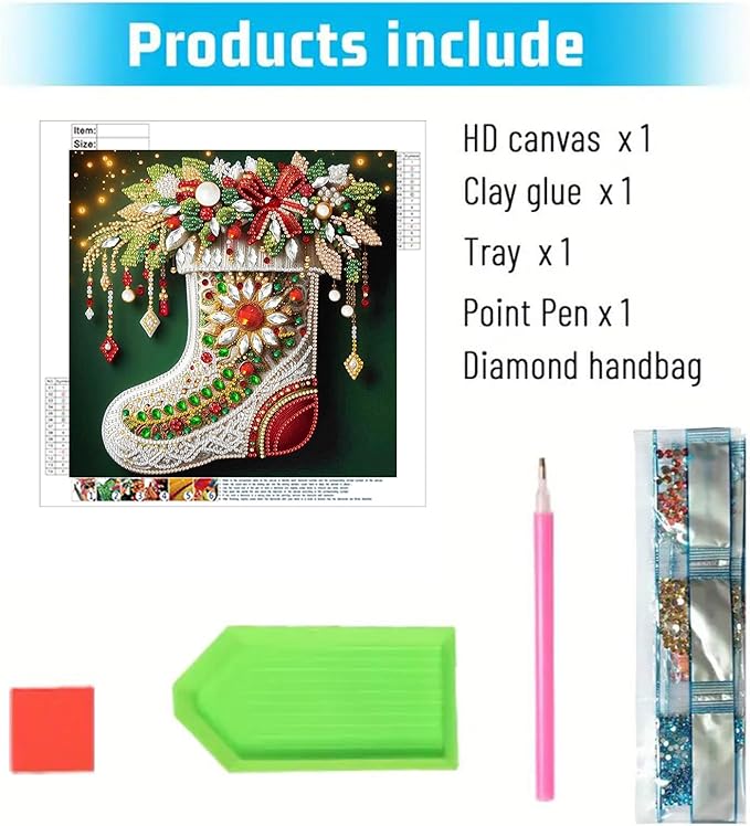 Christmas Sock 5D Special Shape Diamond Art Kits for Beginners, Christmas Winter Theme Diamonds Painting Kits for Adults,DIY Crystal Rhinestones Diamond Paintings for Home Wall Decor 12×12Inch