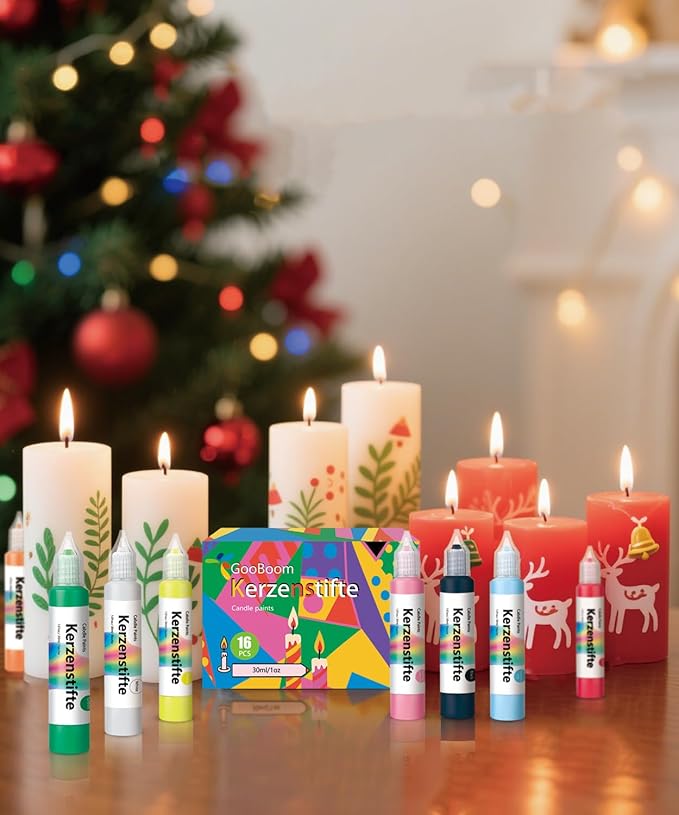 GooBoom Candle Wax Pen, 16-Color Candle Painting kit for DIY Projects, Birthday Party, Special Occasions Create Colorful Candles, Acrylic Paints Safe and Non-Toxic(30ML/1.01OZ)