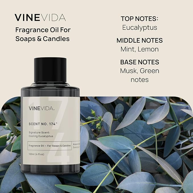 VINEVIDA [4 oz] Cooling Eucalyptus; Fragrance Oil for Candle Making and Soap Making - Premium Candle Scents for Soy Candles