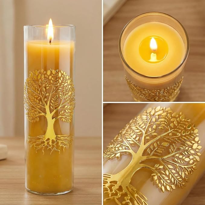 The Tree of Life Pure Beeswax Candles, Single Glass Pack - 160-Hour Burn Time, Clean Burning Long-Lasting Eco-Friendly Candle for Meditation, Prayer & Gift Giving