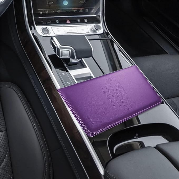 Car Registration and Insurance Card Holder - Leather Vehicle Glove Box Automobile Documents Paperwork Wallet Case Organizer for ID, Driver's License, Key Contact Information Cards - Men&Women