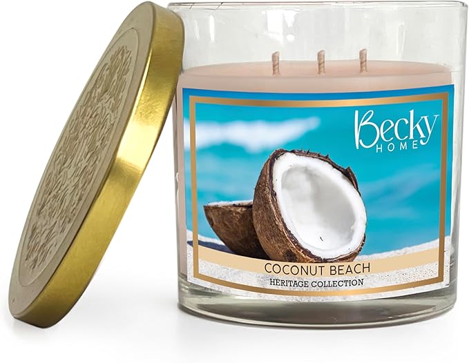 3 Wick Candle, 14.5oz Coconut Beach Candle, 3 Wick Candles Clearance, Big Candles, Three Wick Candle, 3 Wick Candle Jars