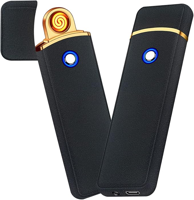 Electronic Lighter, Smart USB Rechargeable Lighter, Cool Electric Lighter Portable Dual Sided Ignition Windproof Flameless Lighter Lightweight Plasma Lighter for Indoor Outdoor(Frosted Black)