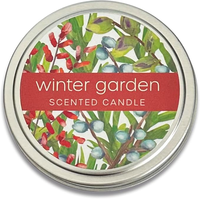 Greenwich Bay Hand-Poured Scented Candle in Decorative Tin – 4 oz/114 g Travel Candle with Lead-Free Wick, Vegetable Wax, Long-Burning Aromatherapy Gift, Single Wick – Made in USA (Winter Garden)