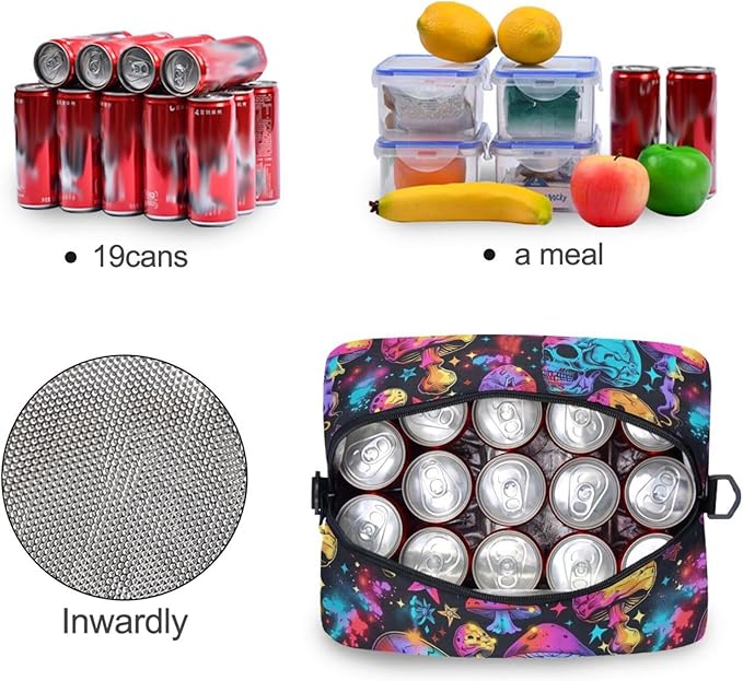 CBBYY Lunch Bags for Women Men, Reusable Insulated Lunch Box, Adjustable Shoulder Straps Tote Lunch Bag for Work Picnic School (Psychedelic skull)