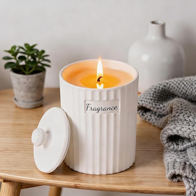 Viyffo Lavender & Eucalyptus Candle, Matte White Ceramic Jar Scented Candle Gift for Women, Non Toxic Soy, 30-40 Hours Long Lasting, Luxury Home Fragrance, Premium Birthday Gift