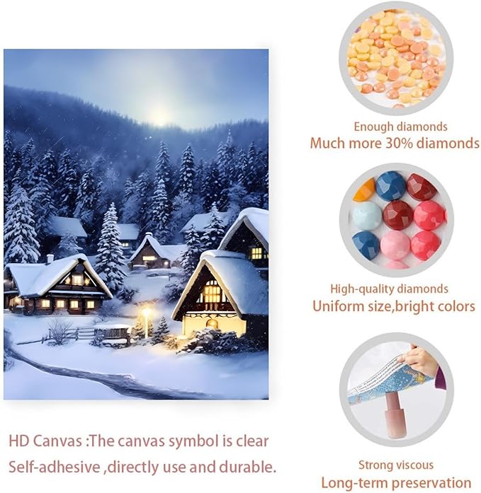 GUAIEUW Frameless Canvas Winter Snowy Houses Diamond Painting Kit DIY 5D Full Round Diamond HD Picture Diamond Dot Painting Art Craft Gift, Wall Decor Living Room Office Hangable 20x24 Inch