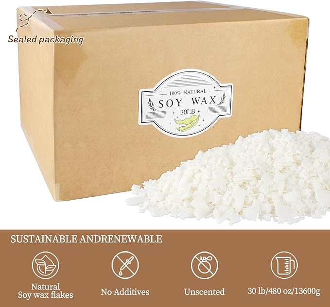 Wfmolcand Soy Wax for Candle Making - 30 LB Natural Soy Wax Candle Wax for DIY Candle Making Supplies…