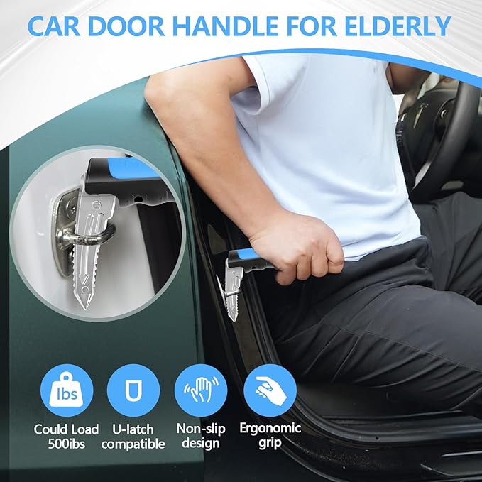 Kaiedos Car Door Handle for Elderly, 3-in-1 Car Handle Assist for Seniors, Portable Auto Cane Vehicle Support Handle, 500 lbs Capacity, Non-Slip Door Assist Bar
