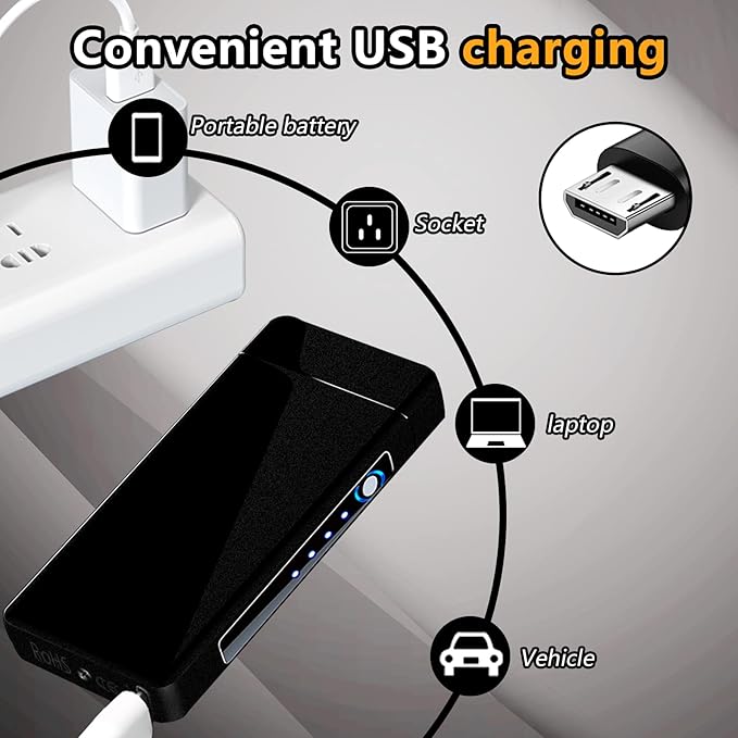 Electric Arc Lighter - Windproof Plasma-Flame Lighter with Battery Indicator (Matte Black)