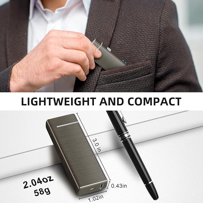LcFun Electric Lighter USB Rechargeable Windproof Flameless Plasma Dual Arc Lighter Small Metal Pocket Lighters for Camping, Birthday Gifts for Men Husband (Nickel Brushed)