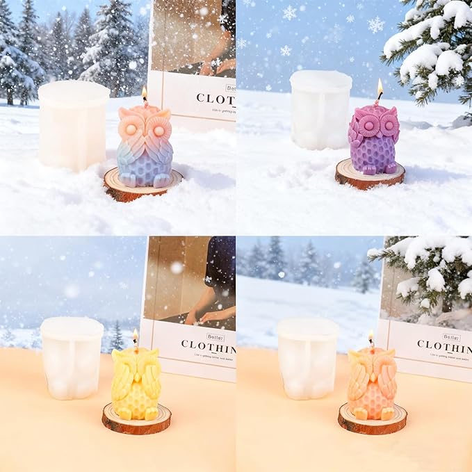 3Pcs Owl Silicone Molds Candle Molds for Candle Making Animal Epoxy Resin Casting Molds