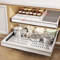 2 Pack Pull Out Cabinet Organizer With Raising Pad for Framed Cabinets,Expandable Width (15"-25") and Depth (17"-24"),3 Slide Rails Slide Out Drawers with Handle,No-Drill Roll Out Shelf,White