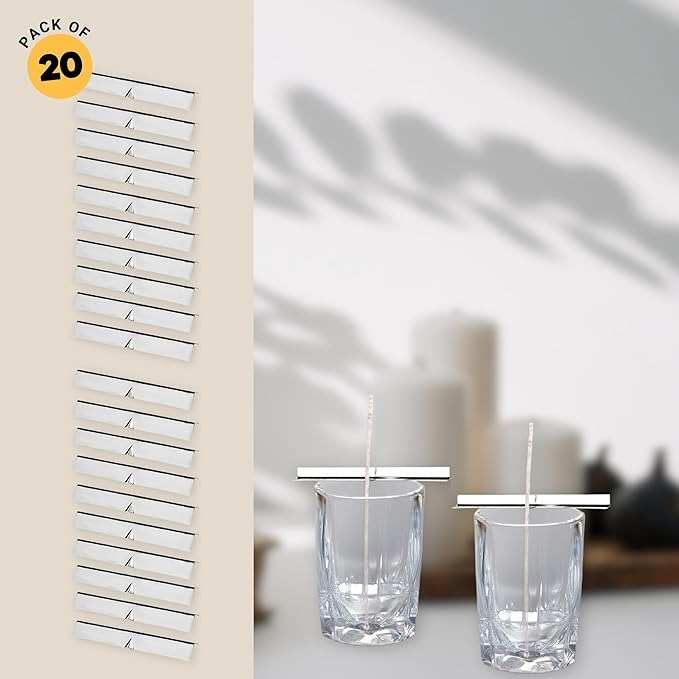Metal Candle Making Wick Holder Bars- 20-Pack - Candle Wick Centering Device -Metal Wick Holder - Candle Making Kit, Candle Making Supplies