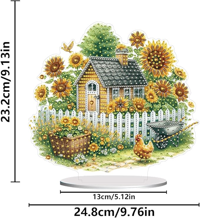 ARTopet DIY Diamond Desktop Ornament PET Irregular Shape Special Shaped Crystal Double Sided Pattern Single Sided Diamond Art Painting Tabletop Home Ornaments Decor (Sunflower House)