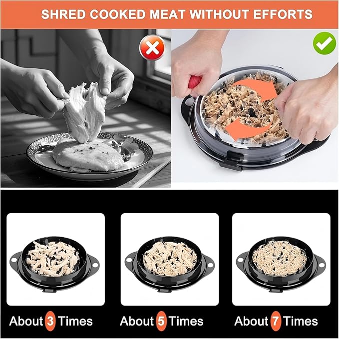 Chicken Shredder Meat Shredder Tool Twist Large for Chicken Breasts Beef Pulled Pork with 304 Stainless Steel Claws Wall Mounted Dishwasher-Safe (Red/Black)